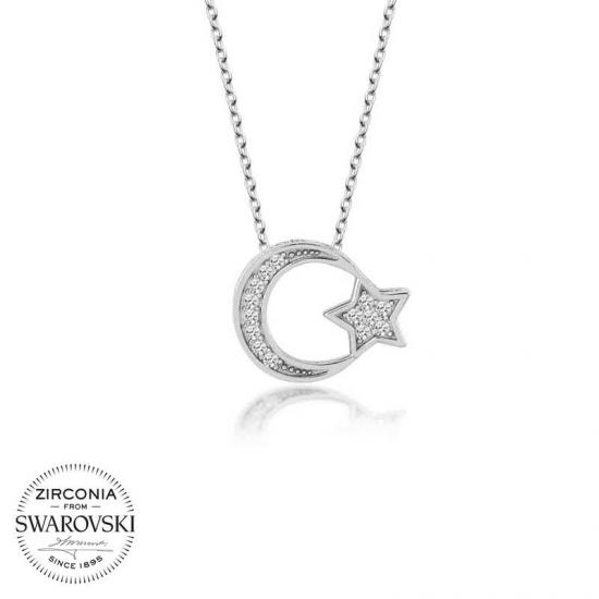 Swarovski Taşlı Gümüş Ayyıldız Bayan Kolye