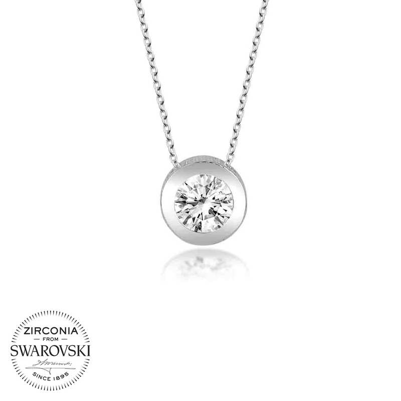 Swarovski%20Taşlı%20Gümüş%20Tektaş%20Bayan%20Kolye