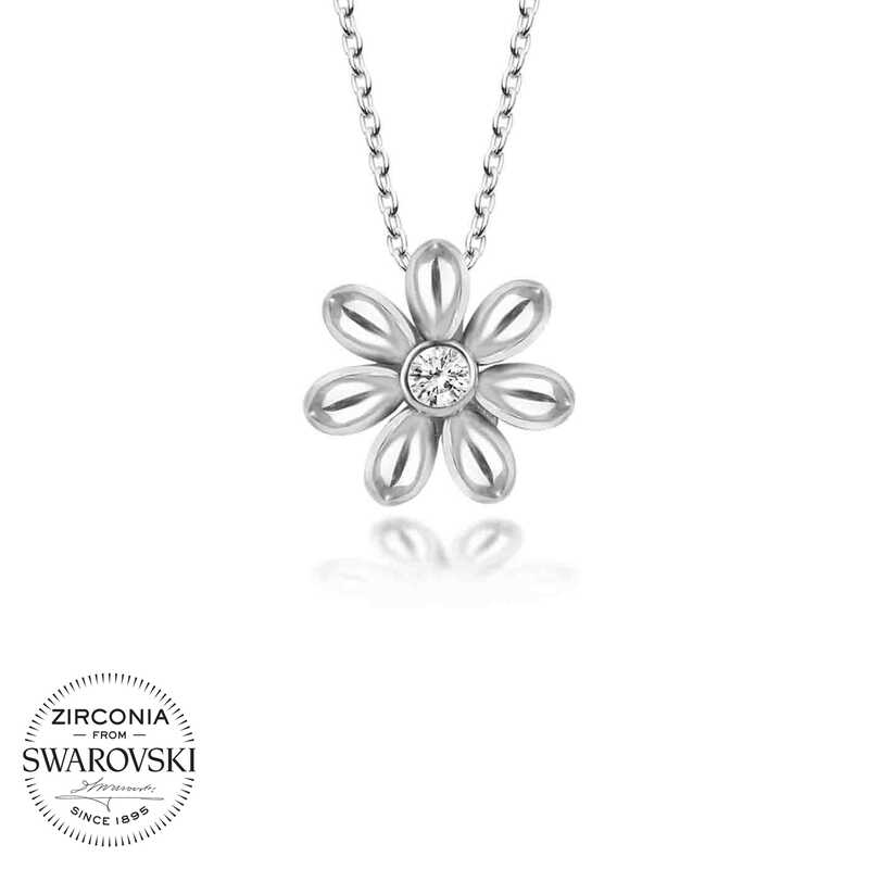 Swarovski%20Taşlı%20Gümüş%20Papatya%20Bayan%20Kolye