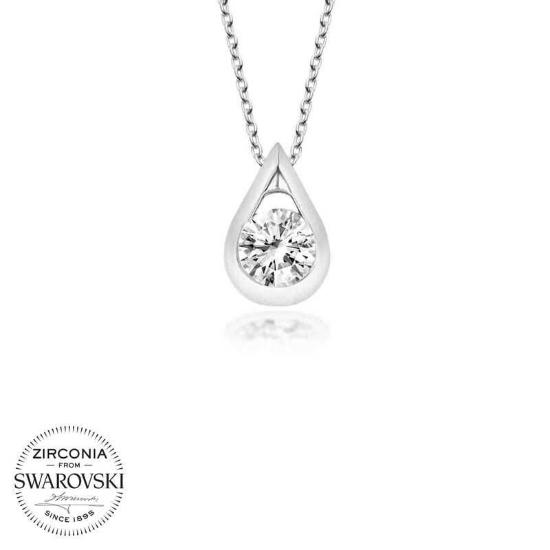 Swarovski%20Taşlı%20Gümüş%20Damla%20Tektaş%20Bayan%20Kolye