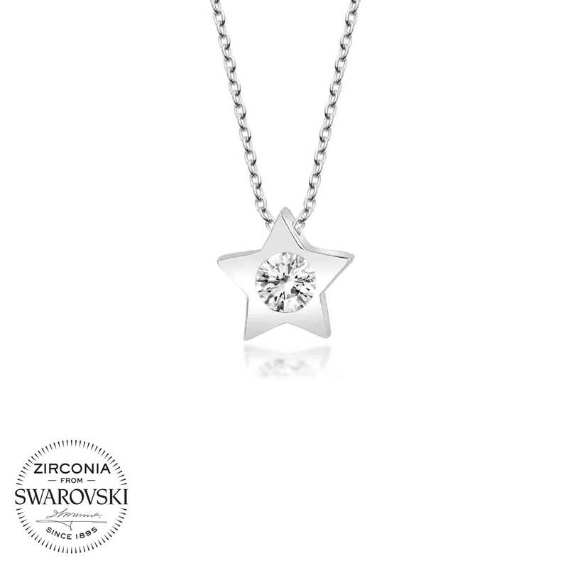 Swarovski%20Taşlı%20Gümüş%20Yıldız%20Bayan%20Kolye