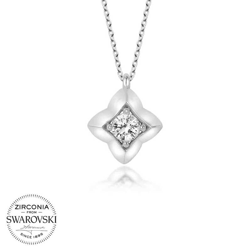 Swarovski%20Taşlı%20Gümüş%20Dörtgen%20Bayan%20Kolye