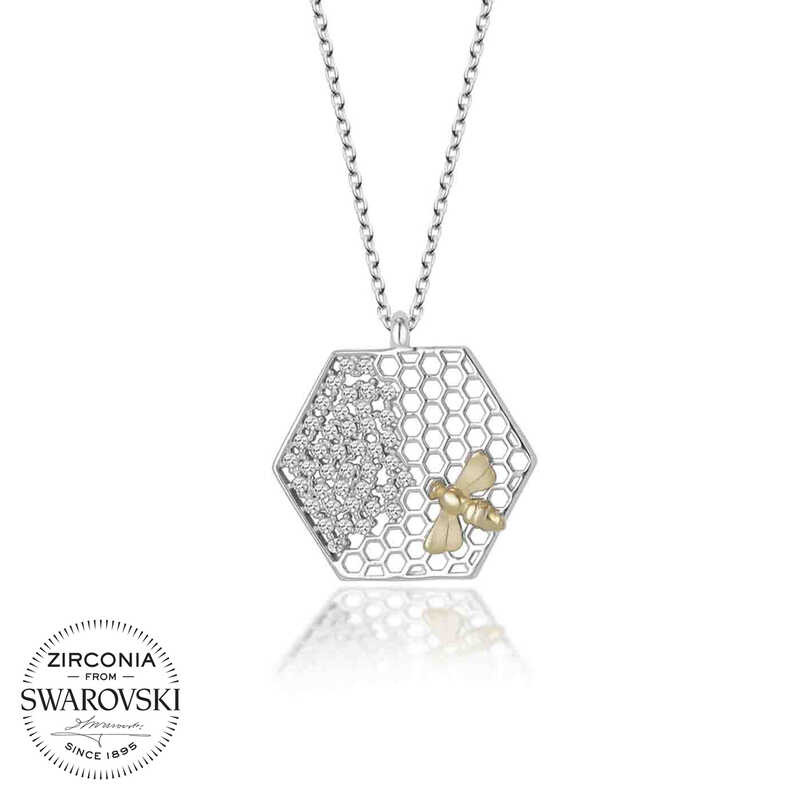 Swarovski%20Taşlı%20Gümüş%20Arı%20Bayan%20Kolye