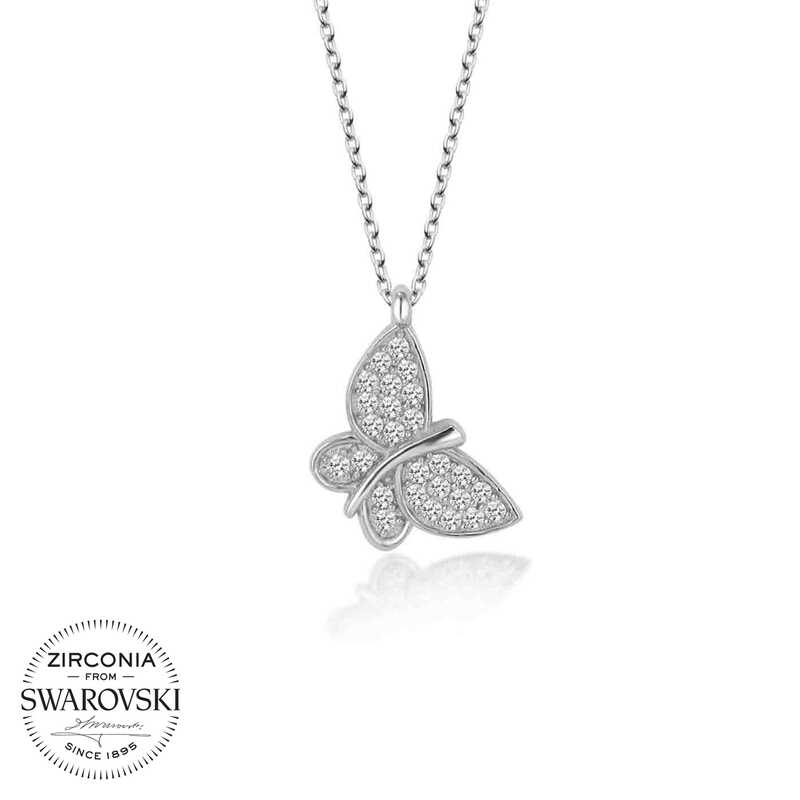 Swarovski%20Taşlı%20Gümüş%20Kelebek%20Bayan%20Kolye