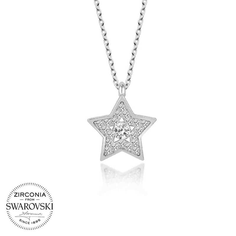 Swarovski%20Taşlı%20Gümüş%20Yıldız%20Bayan%20Kolye