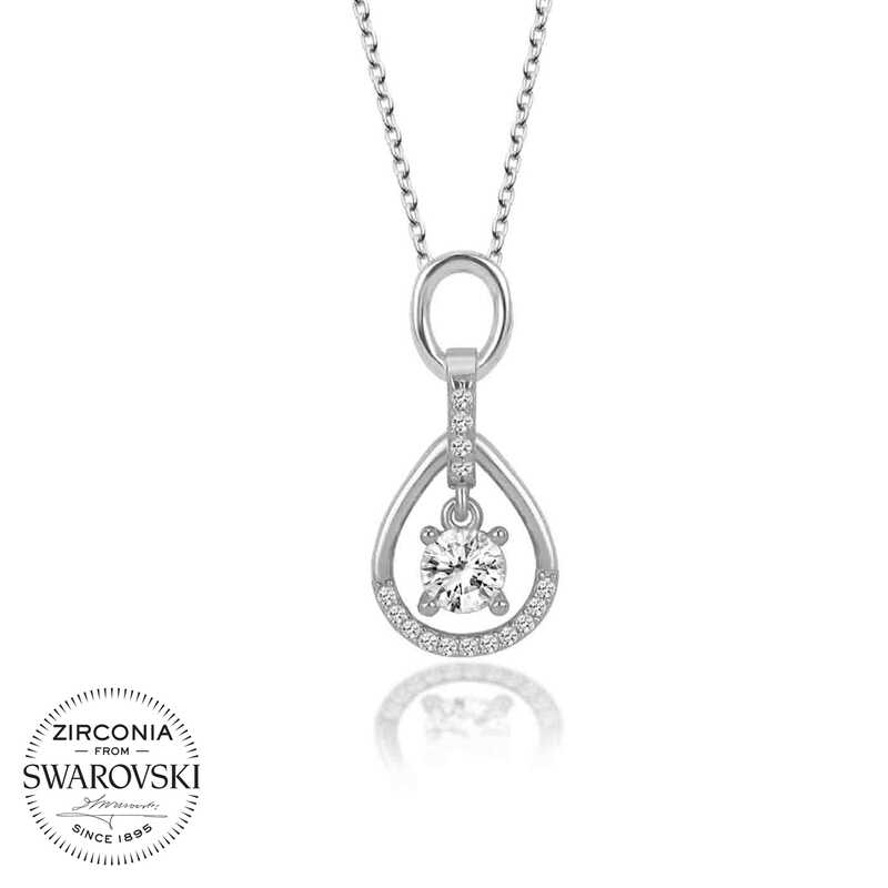 Swarovski%20Taşlı%20Gümüş%20Tektaş%20Bayan%20Kolye