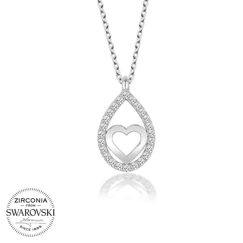 Swarovski%20Taşlı%20Gümüş%20Damla%20Kalp%20Bayan%20Kolye