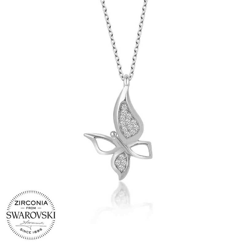 Swarovski%20Taşlı%20Gümüş%20Kelebek%20Bayan%20Kolye