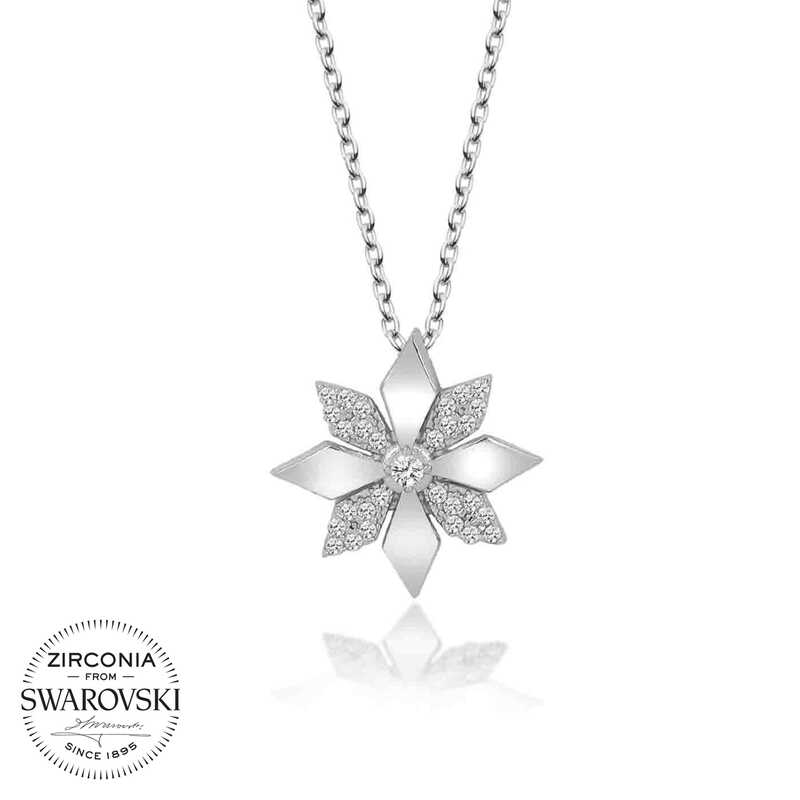 Swarovski%20Taşlı%20Gümüş%20Çiçek%20Bayan%20Kolye