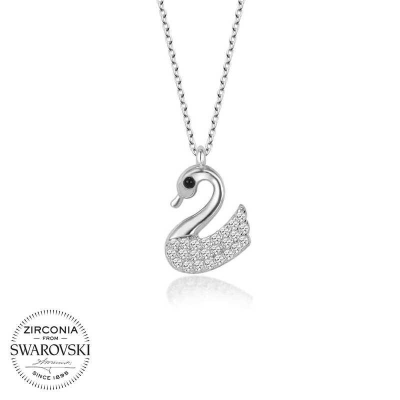 Swarovski%20Taşlı%20Gümüş%20Kuğu%20Bayan%20Kolye