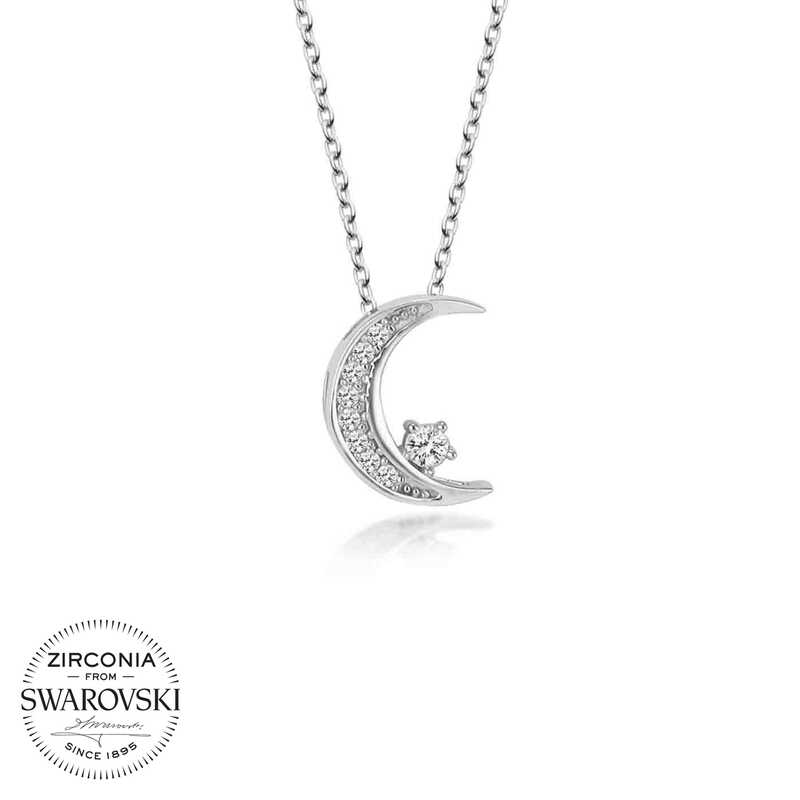 Swarovski%20Taşlı%20Gümüş%20Ayyıldız%20Bayan%20Kolye