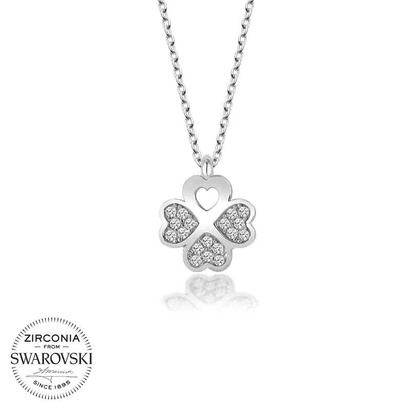 Swarovski%20Taşlı%20Gümüş%20Yonca%20Bayan%20Kolye