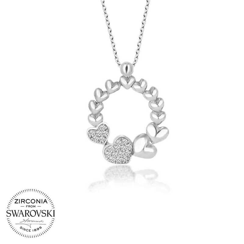 Swarovski%20Taşlı%20Gümüş%20Çember%20Kalp%20Bayan%20Kolye