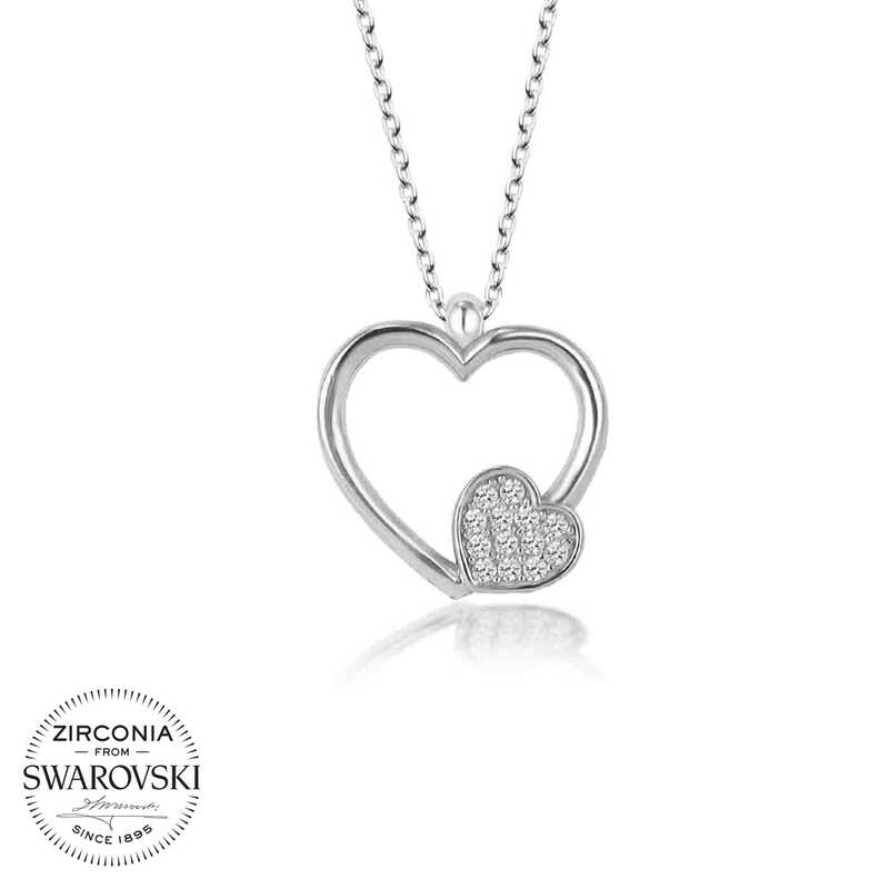 Swarovski%20Taşlı%20Gümüş%20Kalp%20Bayan%20Kolye