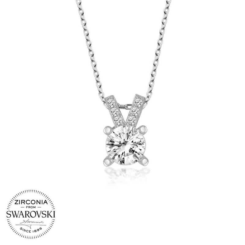 Swarovski%20Taşlı%20Gümüş%20Tektaş%20Bayan%20Kolye