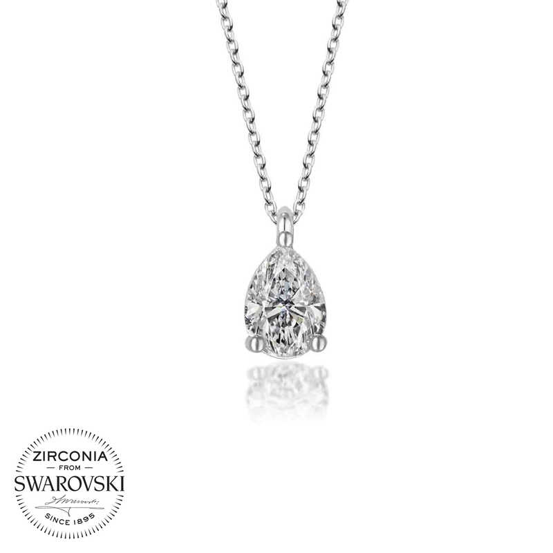 Swarovski%20Taşlı%20Gümüş%20Damla%20Tektaş%20Bayan%20Kolye