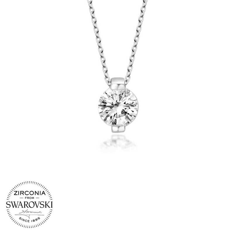 Swarovski%20Taşlı%20Gümüş%20Tektaş%20Bayan%20Kolye