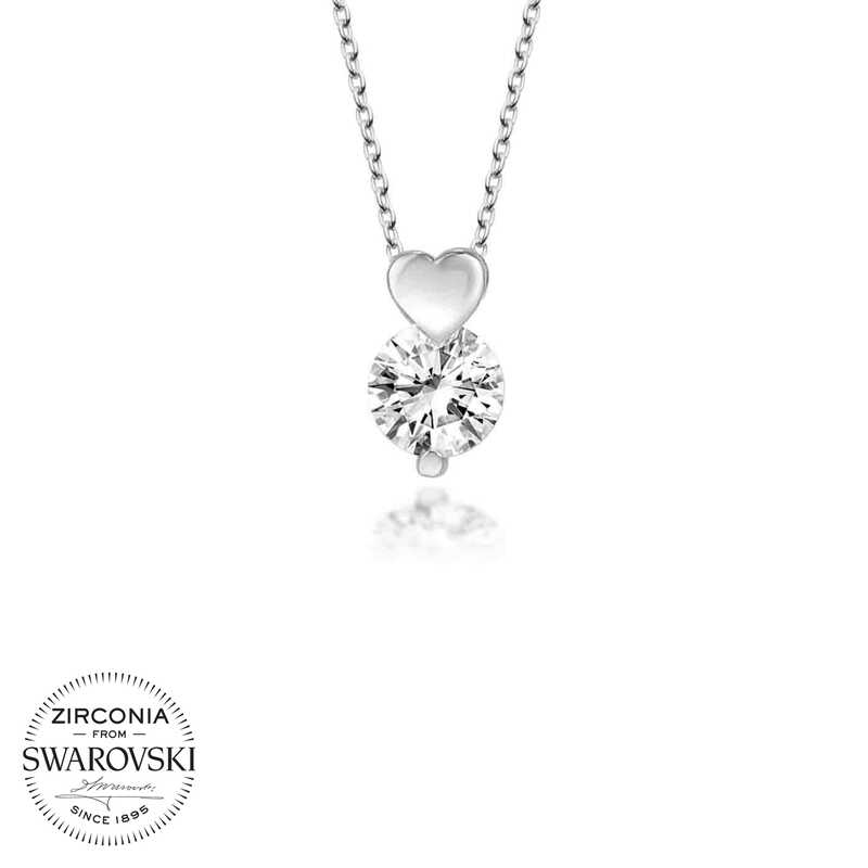 Swarovski%20Taşlı%20Gümüş%20Kalp%20Tektaş%20Bayan%20Kolye