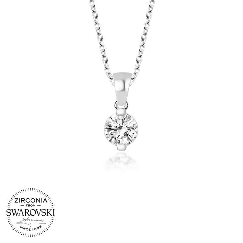 Swarovski%20Taşlı%20Gümüş%20Tektaş%20Bayan%20Kolye