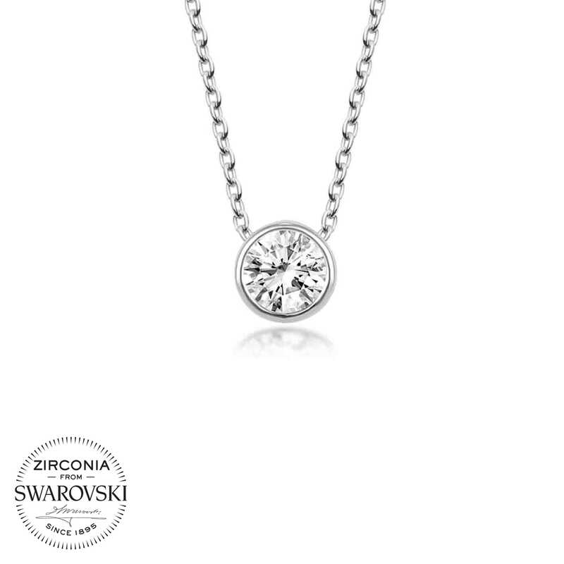 Swarovski%20Taşlı%20Gümüş%20Tektaş%20Bayan%20Kolye