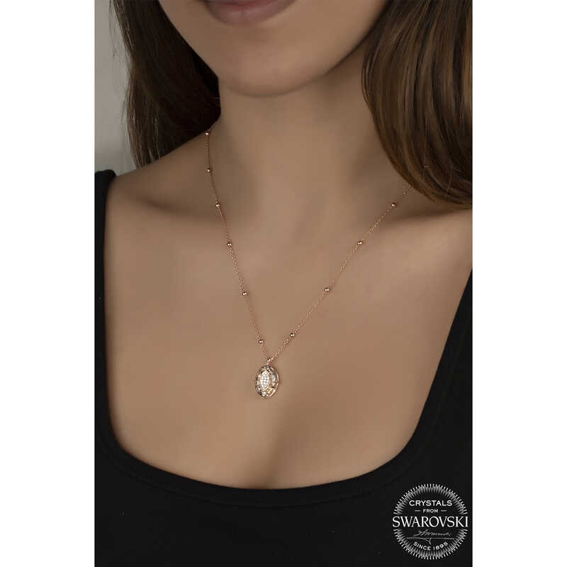 Swarovski%20Crystal%20Taşlı%20Rose%20Top%20Zincir%20Oval%20Gümüş%20Kadın%20Kolye